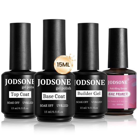 JODSONE 4 Bottles of 15ML Nail Primer Base Coat Top Coat and Builder Gel Which Helps Better Fit the Gel Polish