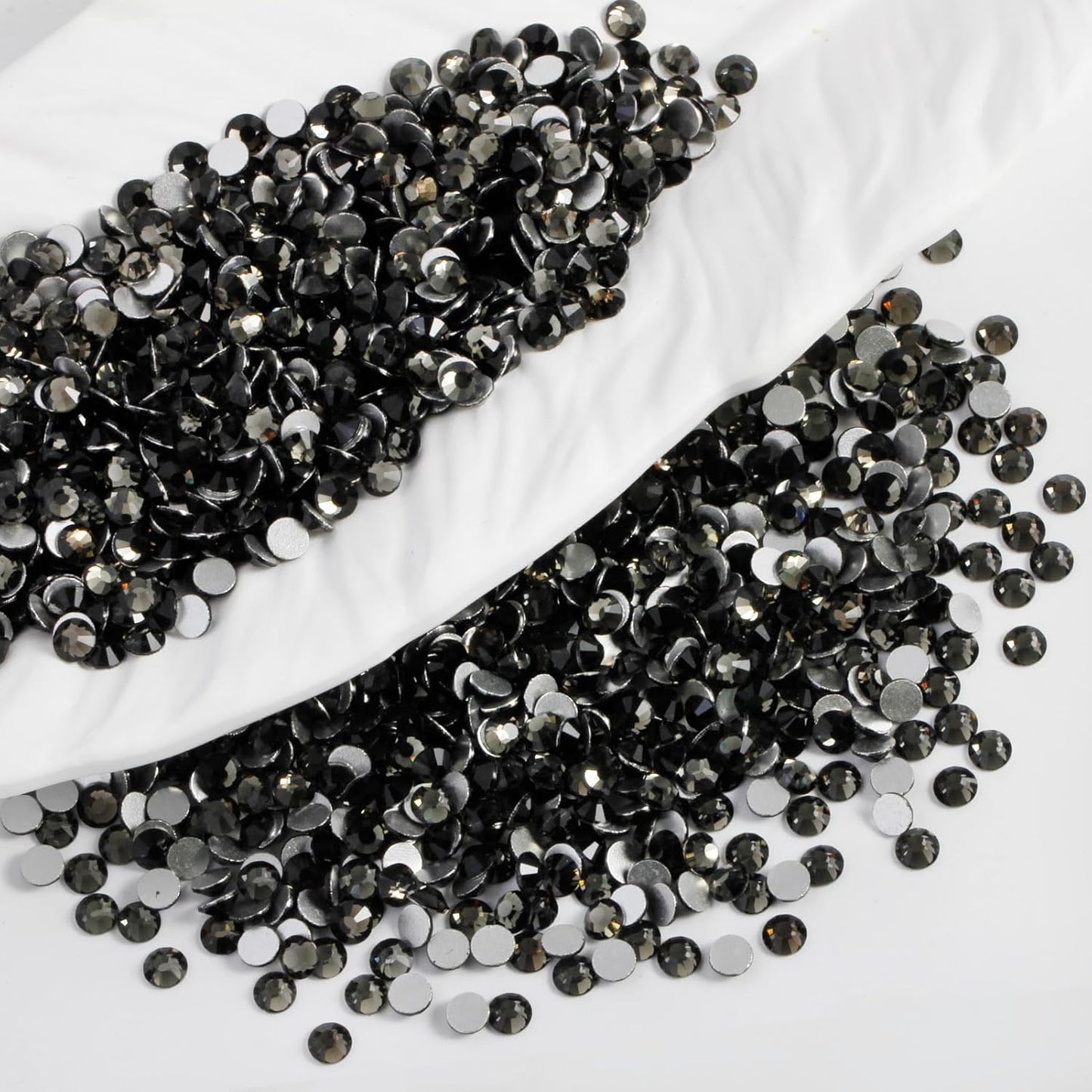 400PCS SS30 Flatback Rhinestones | 12-Facet Diamond-Cut Glass Gems for Nail Art, Clothing, DIY Crafts |Glue-On Decoration Stones with Silver Backing(Black Diamond)