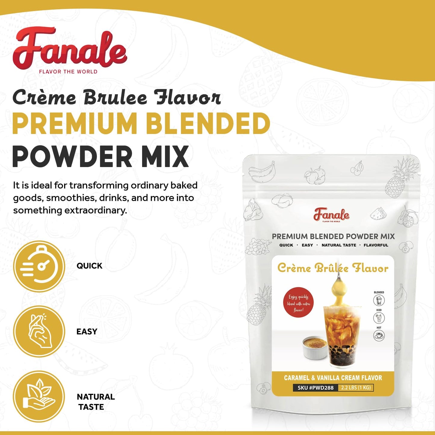 Fanale Premium Creme Brulee Bubble Tea Flavoring Powder | Perfect for Baking, Smoothies, Desserts and Drinks | Instant Flavoring Powder for Boba Milk Tea - 2.2 Pounds (Pack of 20).
