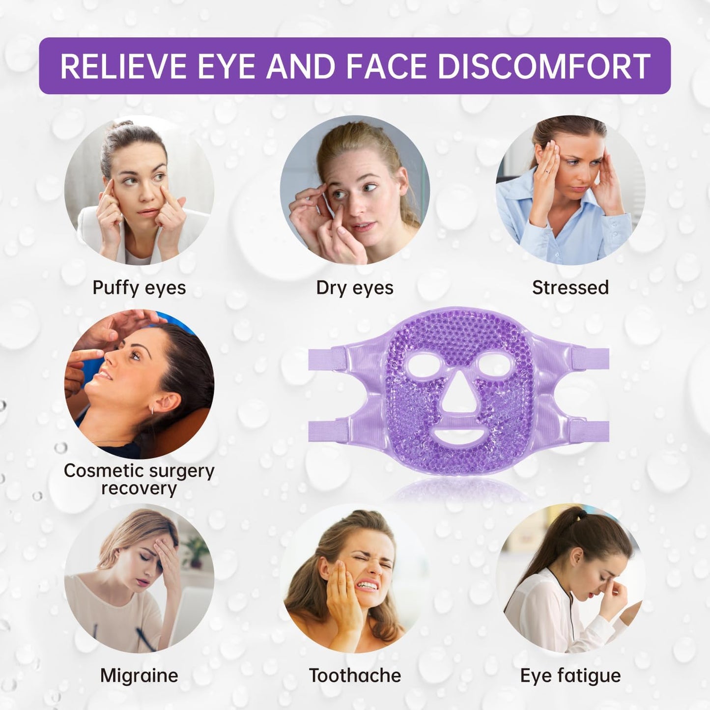 Face Eye Mask Ice Pack for Reducing Puffiness, Bags Under Eyes, Puffy Dark Circles, Migraine,Hot/Cold Pack with Soft Plush Backing (Purple #22)