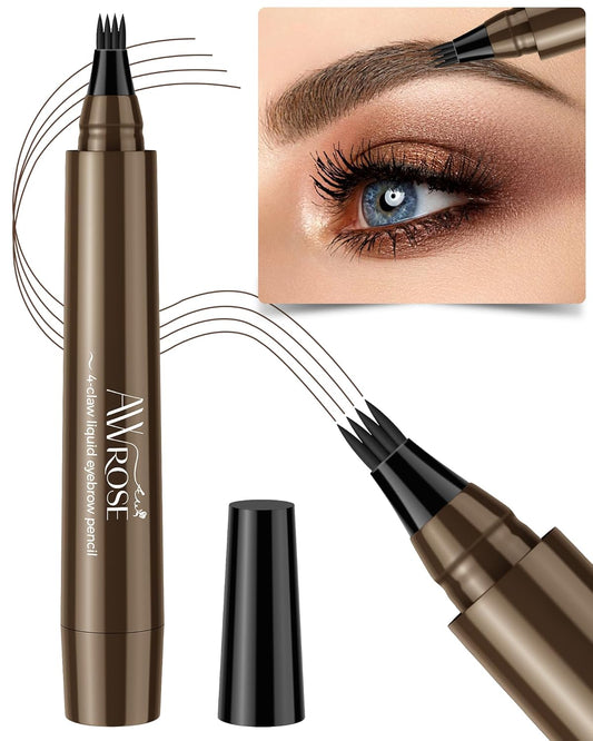 AWROSE Eyebrow Pencil, 3D Waterproof Microblading Eyebrow Pen 4 Fork Tip Tattoo Pencil, Precise Natural Magic Eye Brow Pen with Hair Like Strokes, 4 Points Multi-Used Eye Brow Pencils for Women/Men