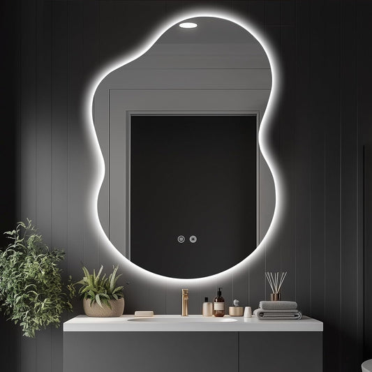 40"x30" Asymmetrical LED Bathroom Wall Mirror with Dual Lighting, Anti-Fog Pad, Dimmable Brightness & 3 Color Temperatures [Horizontal/Vertical]