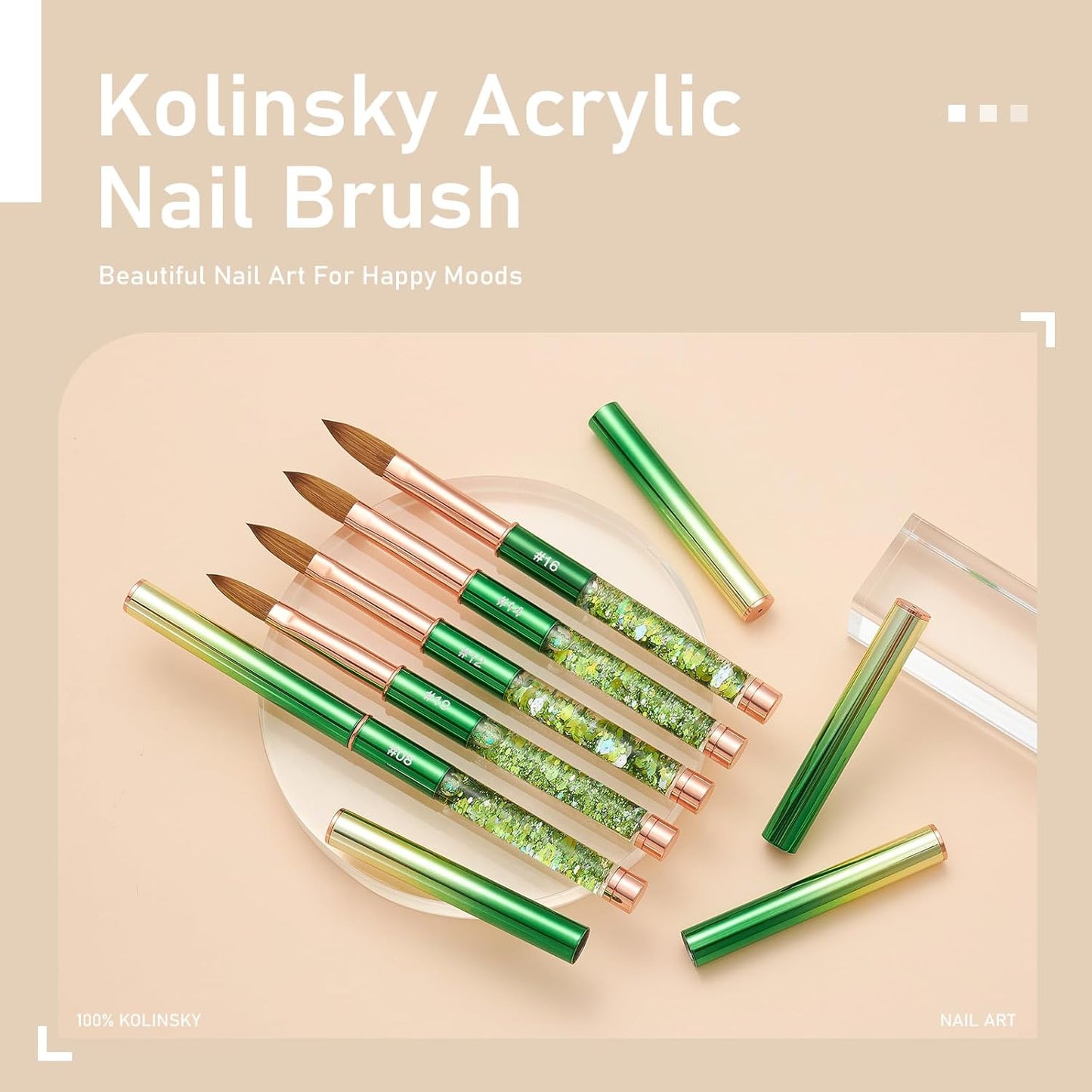 Acrylic Nail Brush Size #10, KEMEISI 100% Pure Kolinsky Nail Art Brushes Sturdy Handle Oval Shaped Acrylic Powder Nail Design Tools for Professional Manicure DIY Home Salon (Green)