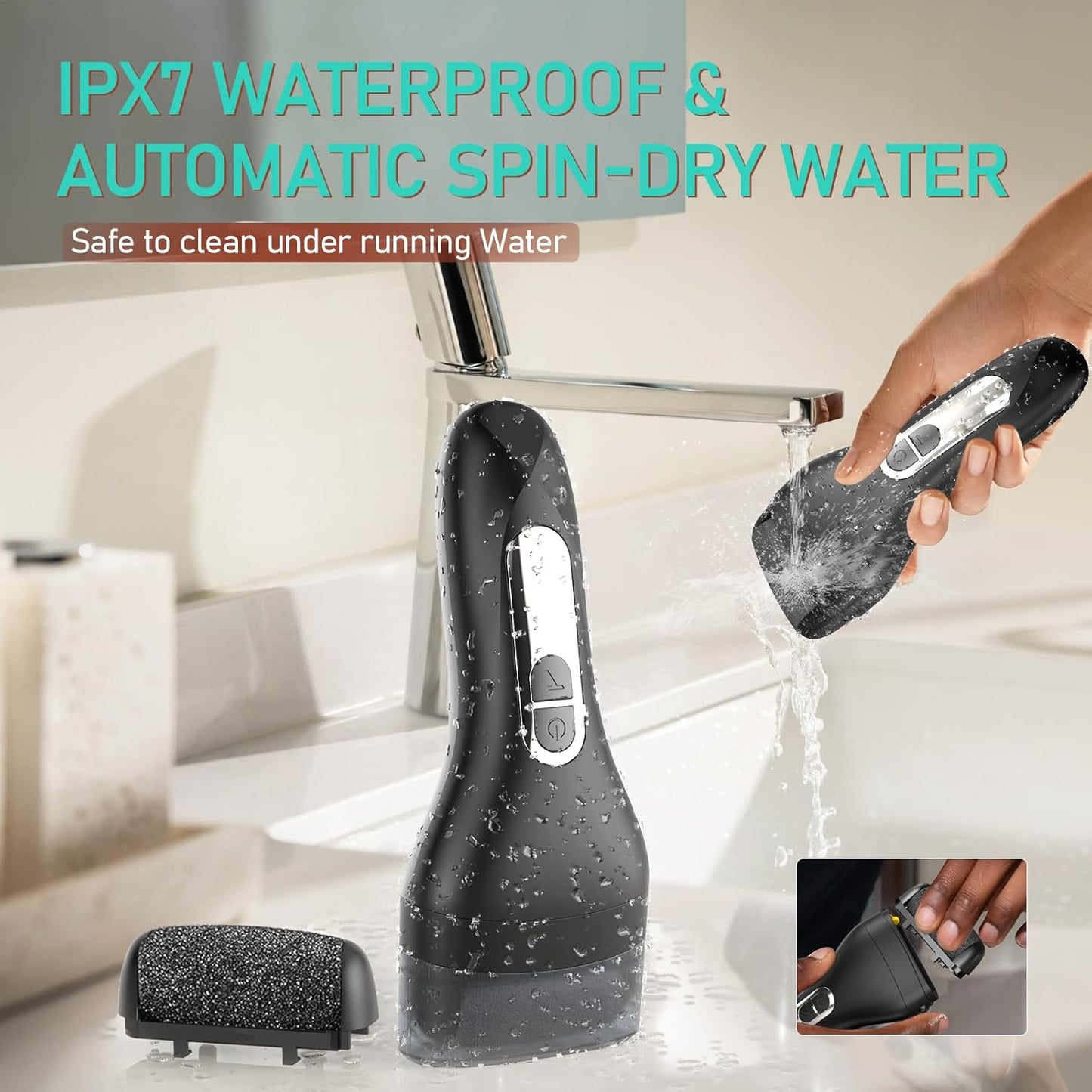 Electric Callus Remover for Feet - with Larger Grinding Head, Portable Pedicure Kit Foot File Callus Remover, Rechargeable Waterproof Foot File for Foot Care Deadskin Remover LCD Display-Black