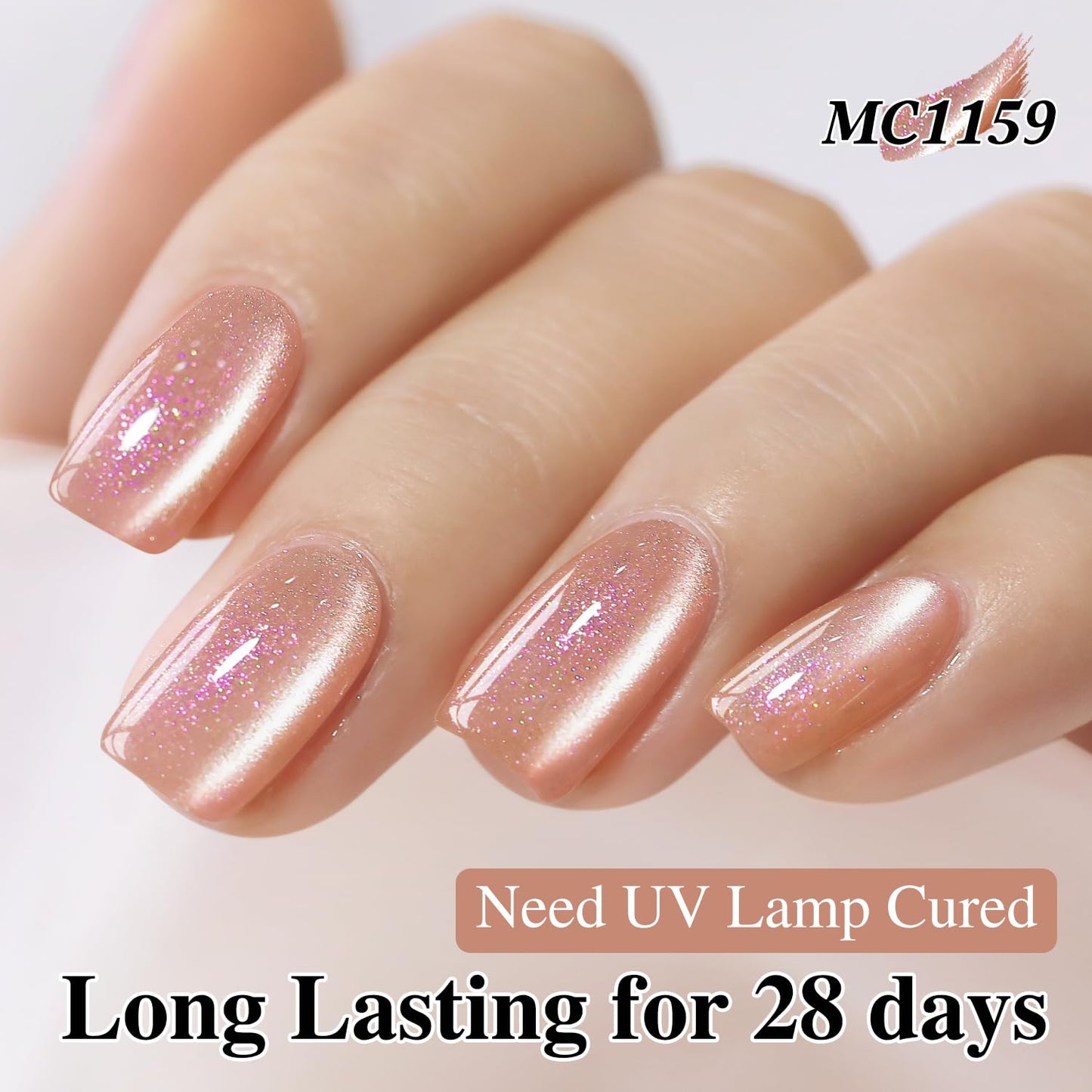 Double Rhythm 0.5 Oz Cat Eye Gel Polish with Magnet Same Color Same Bottle Holographic Glitter Shimmer Translucent Color Salon 15 ML Magnetic Nail Art (Nude Apricot-MC1159)