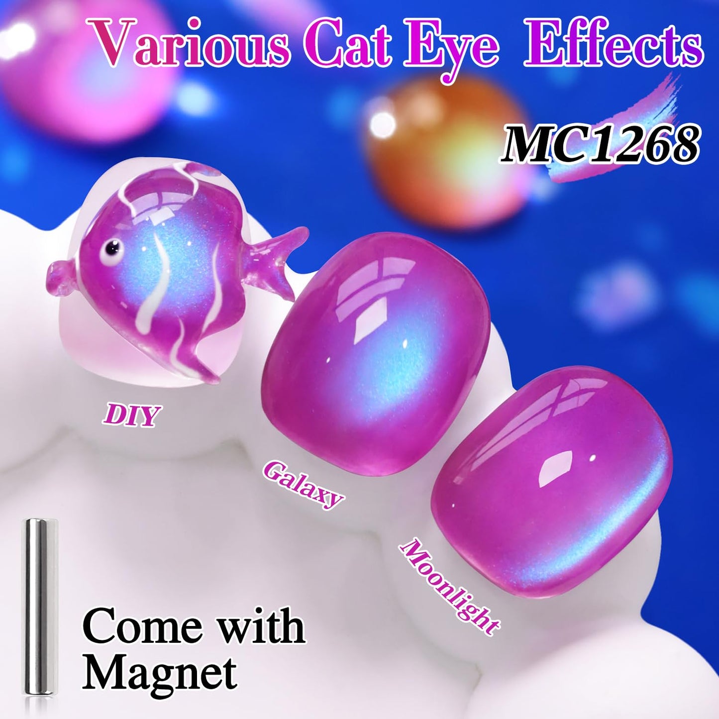 Double Rhythm Jelly Glass Cat Eye Gel Polish with Magnet 15ML Holographic Glitter Shimmer Translucent Sheer Color Magnetic Nail Polish Salon DIY at Home (Dark Navy-MC1268)