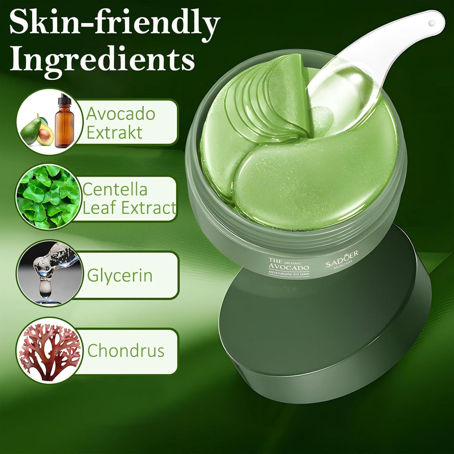 Under Eye Mask - 60Pcs Avocado Under Eye Patches for Puffy Eyes, Dark Circles, Eye Bag, Fine Lines, Wrinkles, Puffiness Reduction, Tender Smooth Eye Skin, Hydrating Eye Gel Pads with Natural Extracts