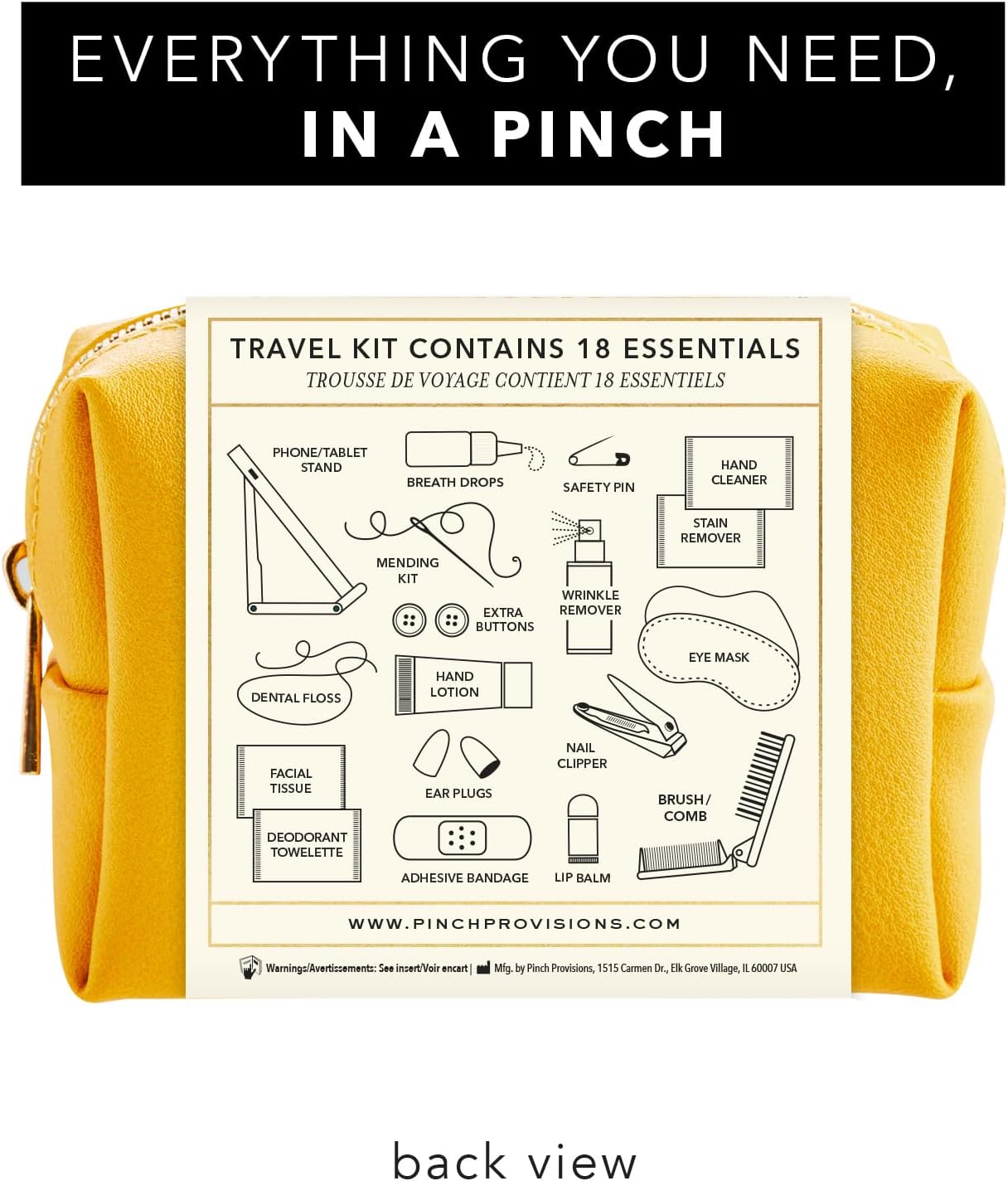 Pinch Provisions Travel Kit, includes 18 Must-Have Emergency Essential Items for Travelling, Ideal Road Trip or Airport Gift for Friends, Family & Peers, Portable Pouch