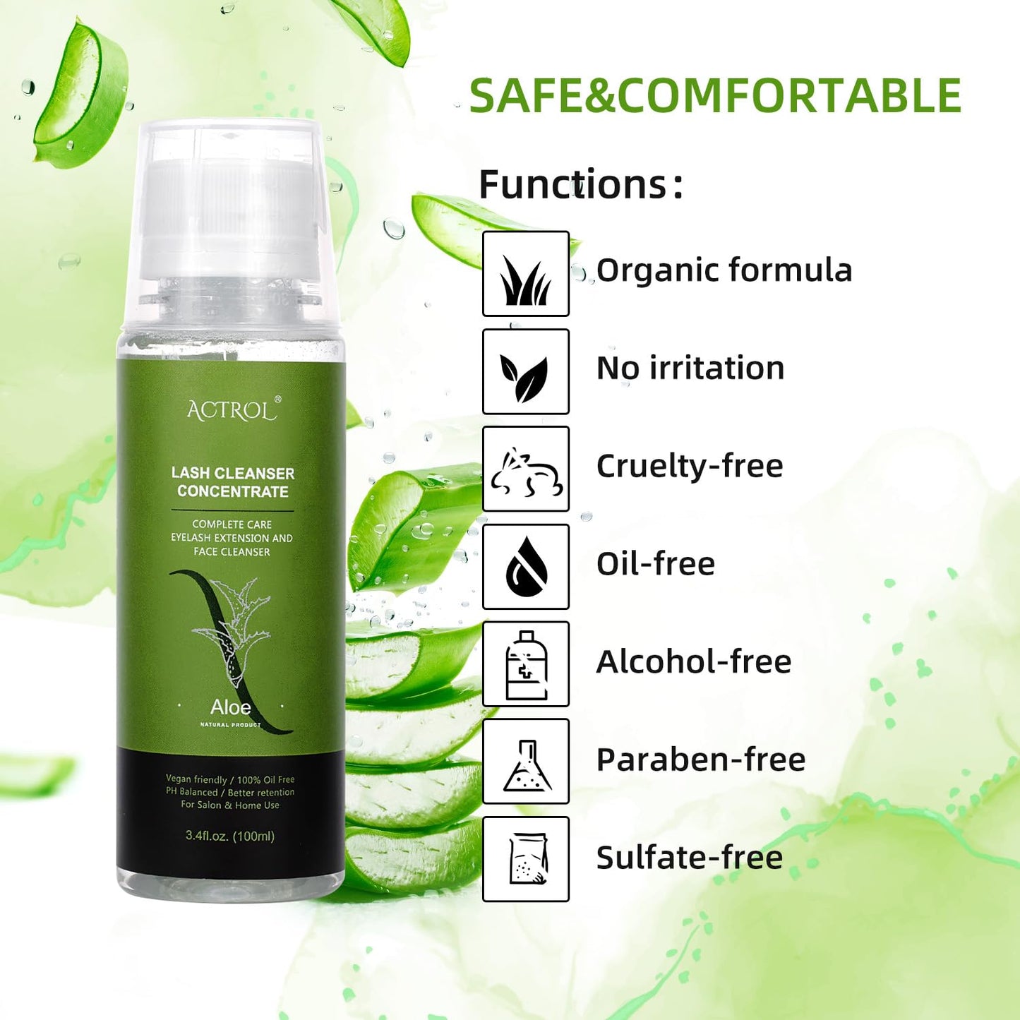 Eyelash Shampoo Concentrate 100ml Lash Extensions Cleanser Concentrate Aloe Foaming Shampoo DIY Paraben & Sulfate Free Wash for Extensions Lashes with Salon Home Care-Makes
