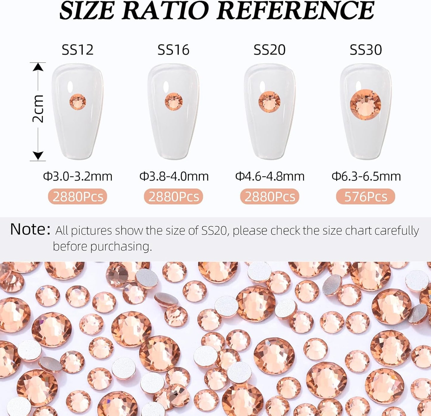 Champagne Flatback Rhinestones, Glass Rhinestones for Nail Art and Craft, Glue Fix, Loose Crystal Gemstones(Champagne, SS16, 2880pcs, 3.8-4.0mm)