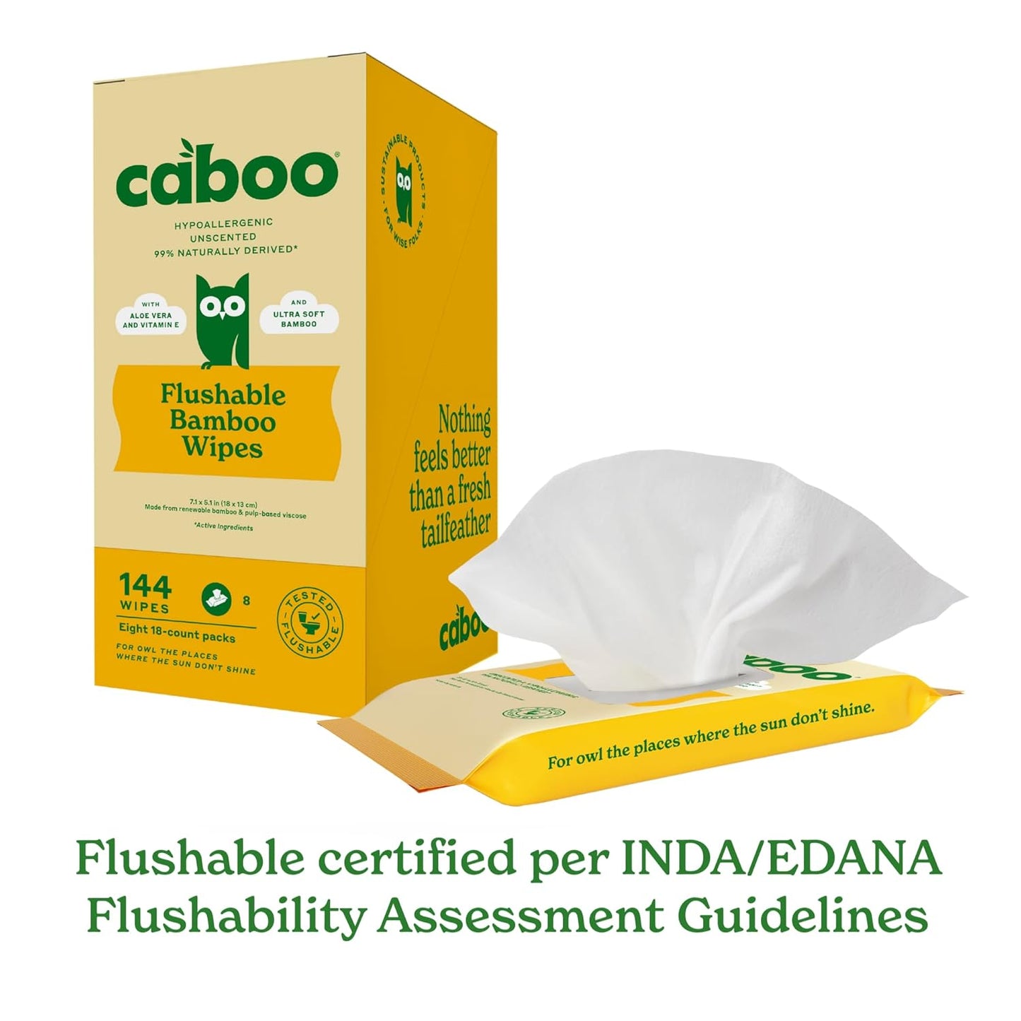 Caboo Tree Free Flushable Wipes, Travel Wipe, Certified Flushable, Septic Safe, Biodegradable Wipe for Adults, Pack of 8, Total of 144 Travel Toilet Wipes