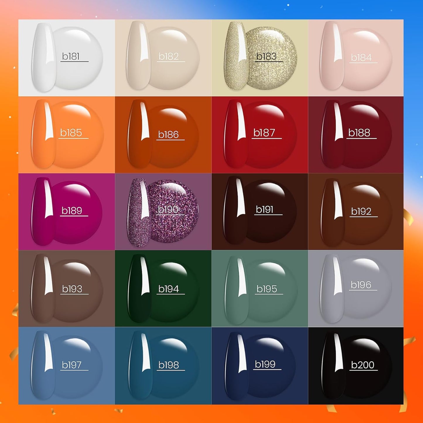 Beetles Fall Gel Nail Polish Kit - 23Pcs Burgundy Red Brown Orange Purple Colors Gel Polish Set Brown Gray Blue Green Soak Off Uv Gel Base Top Coat Gifts for Girls Glowing Attraction