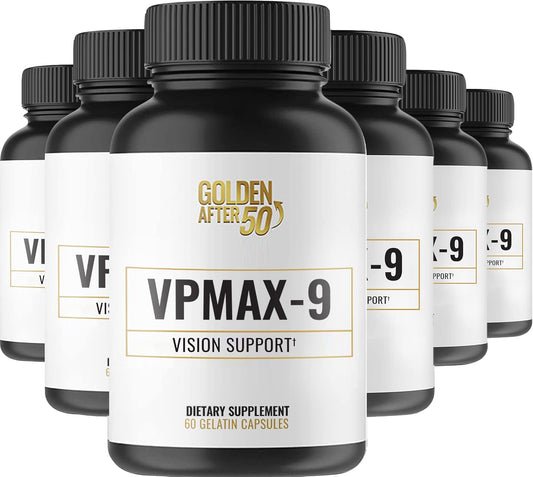 Golden After 50 VpMax-9 - Sight Care and Antioxidant Supplement with Eye Vitamins, Lutein, Lycopene and Bilberry Extract - 6 Bottles