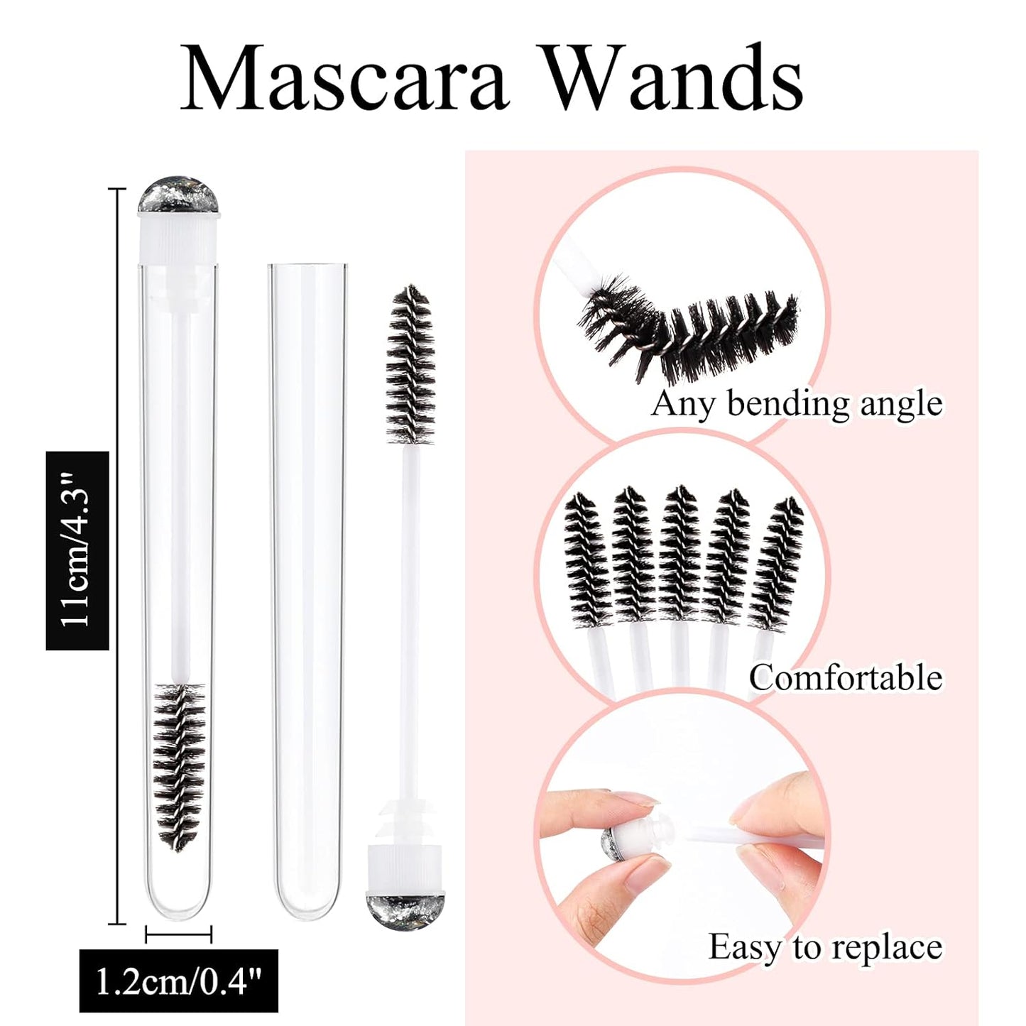 50pcs Eyelash brush Lash Wand Makeup tool Eyelash Extension supplies Cleaning brush Diamond Mascara foil black