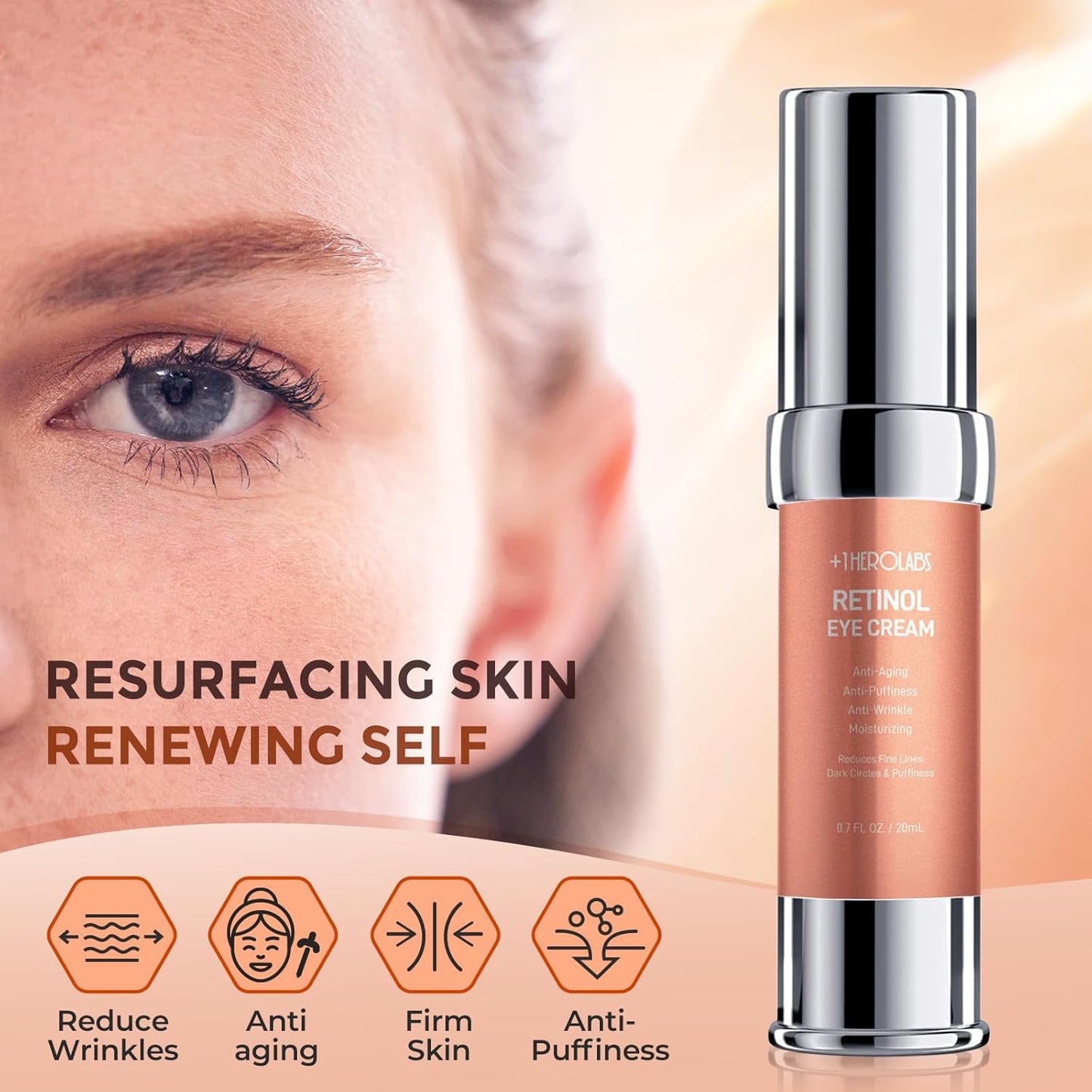 Retinol Eye Cream for Dark Circles and Puffiness, Anti Aging Under Eye Cream with Hyaluronic Acid, Retinol & Collagen to Fight Fine Lines, Wrinkles & Dark Spots