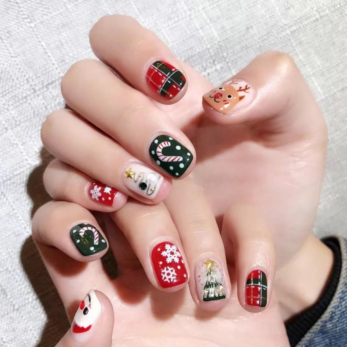 HNUIX Nail Stickers - 3D Christmas, Self Adhesive Nail Decals, Multi Colour Pattern, 10 Sheets, for Nail Art