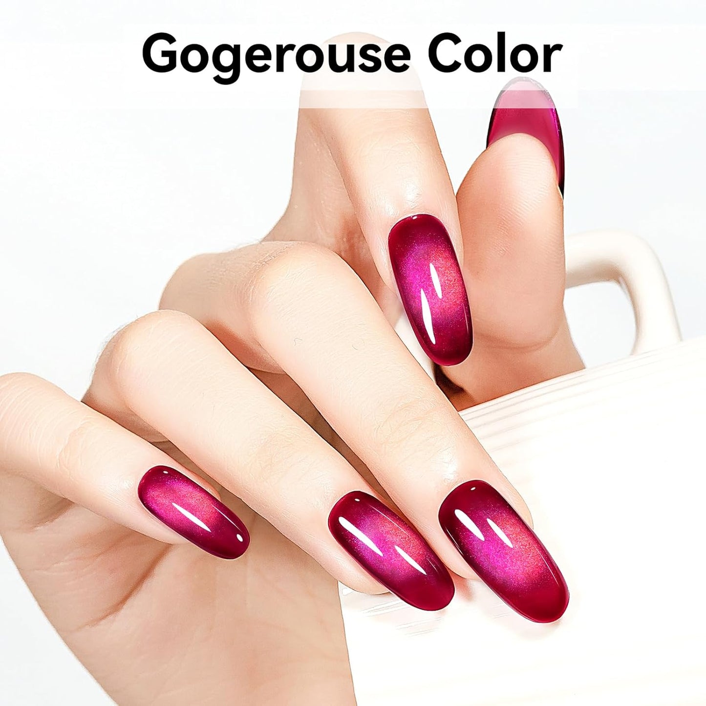 Cat Eye Gel Nail Polish, Magentic Nail Polish With Magnet Red Pink Double Magic Effect, Jelly Color Glitter Shimmer UV Gel Holographic For Salon DIY At Home