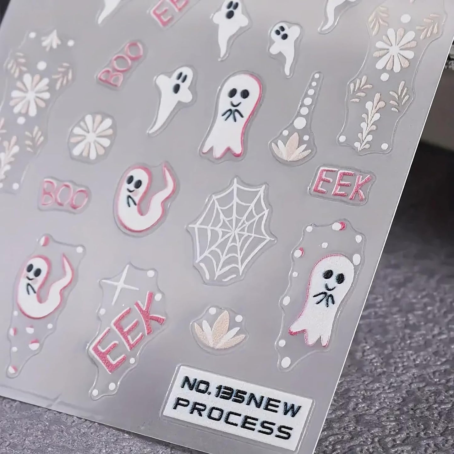 2Pcs Halloween Nail Art Stickers 5D Embossed Halloween Ghost Nail Decals Cute Ghost Spider Web Totem Pattern Designs Self Adhesive Horror Nail Supplies for Women Manicure Tip Decorations Accessories