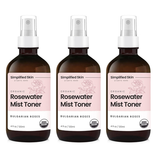 Simplified Skin Rose Water Spray for Face – Natural Organic Facial Toner – Hydrating Face & Hair Mist & Makeup Remover – Alcohol-Free 4 Fl Oz 3-Pack