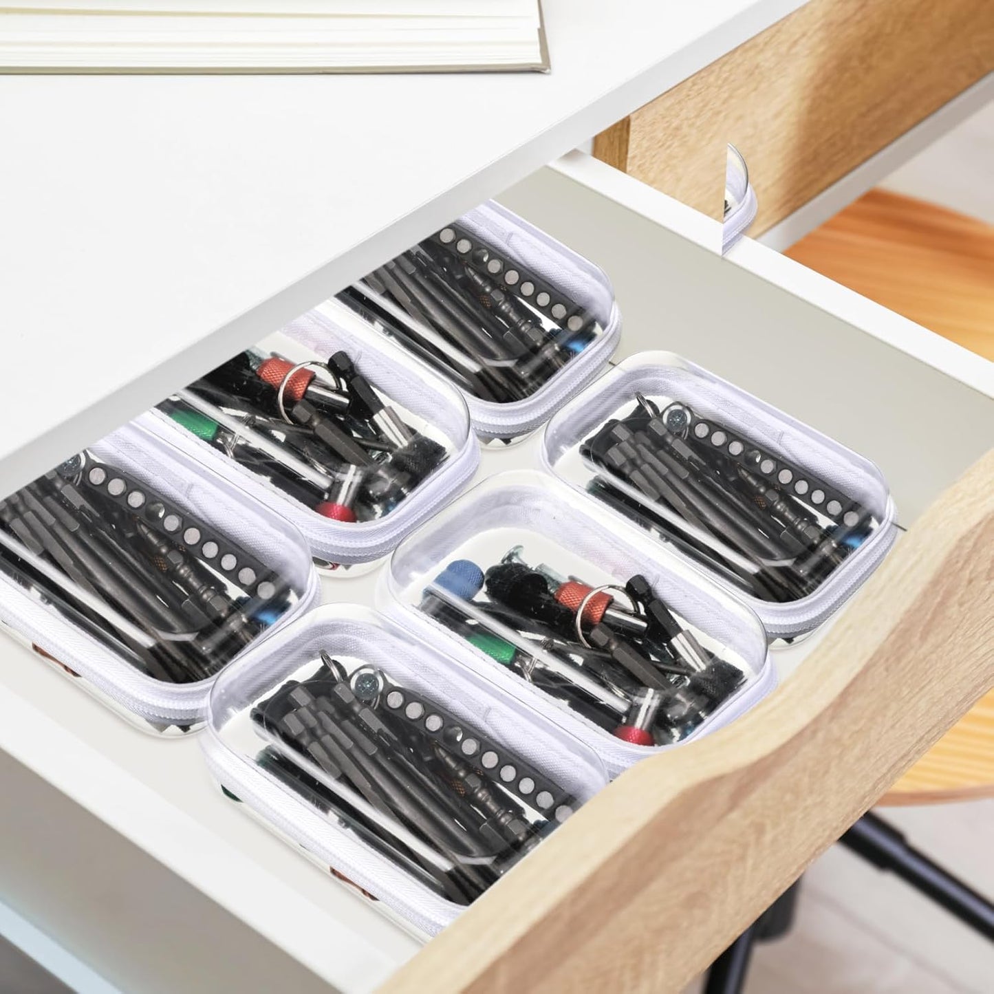 Sanwuta 6 Pcs Clear Hard Zipper Case Pencil Pouches Hard Plastic Zipper Pouches Makeup Bag Transparent Cases for Snacks Plastic Storage Organizer Box for Travel(White,5 x 3 x 2 Inch)