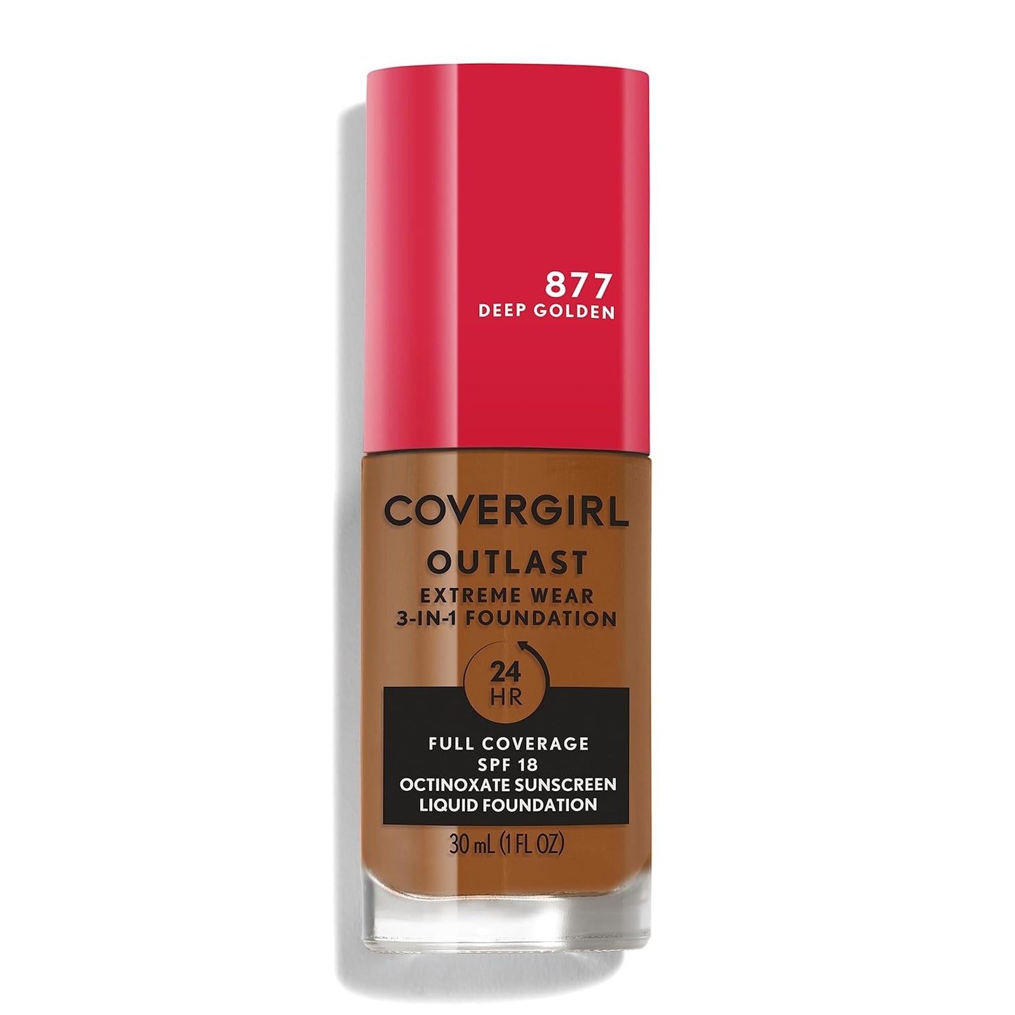 Covergirl Outlast Extreme Wear 3-in-1 Full Coverage Liquid Foundation, SPF 18 Sunscreen, Deep Golden, 1 Fl. Oz.