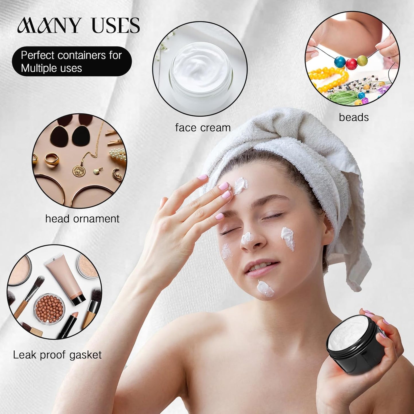 Patelai 4 Pieces Round Wide-mouth Leak Proof Plastic Container Jars with Lids for Travel Storage Makeup Beauty Products Face Creams Oils Salves Ointments DIY Making(1 Ounce,Pure Black)