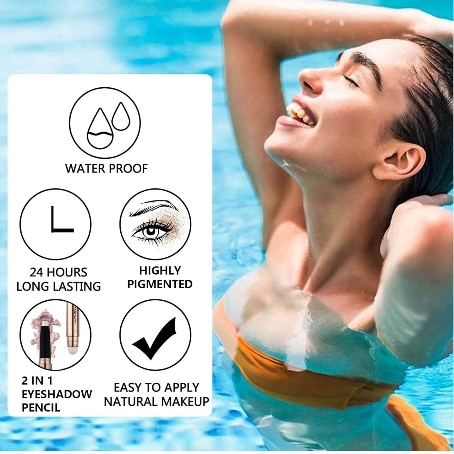 Brown Eyeshadow Stick Makeup, Highlighter Matte Cream Eye Shadow Pencil, Waterproof Hypoallergenic Long Lasting Crayon, Glitter Primer Palette Shimmer Eyeliner Pen wiht Soft Brush