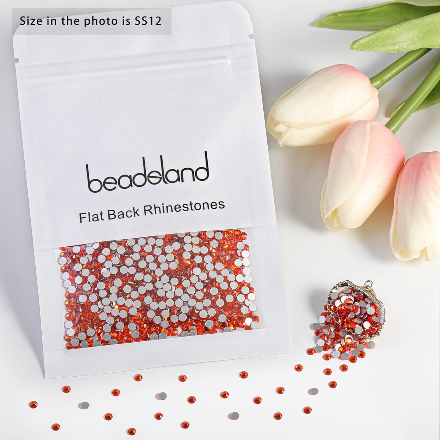 beadsland Flat Back Crystal Rhinestones Round Gems for Nail Art and Craft Glue Fix, Orange (2.9-3.0mm) SS12/1440pcs
