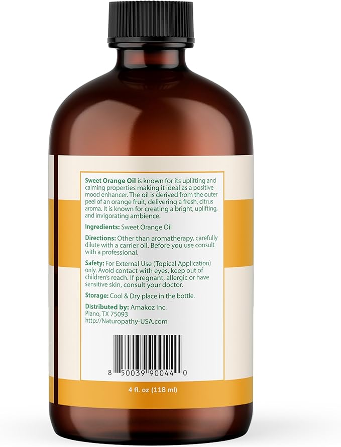 Naturopathy Sweet Orange Essential Oil Therapeutic Grade Premium Quality Oil with Glass Dropper - Huge 4 fl. Oz - Perfect for Aromatherapy and Relaxation