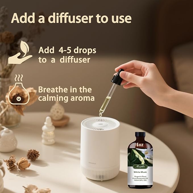 White Musk Fragrance Oil-White Musk Essential Oil 4.33oz (130ml)-100% Pure Natural Scent for Diffusers, Candles, Soap Making & Aromatherapy-Relaxing Home & Gift Essential Oil for Bath, Massage