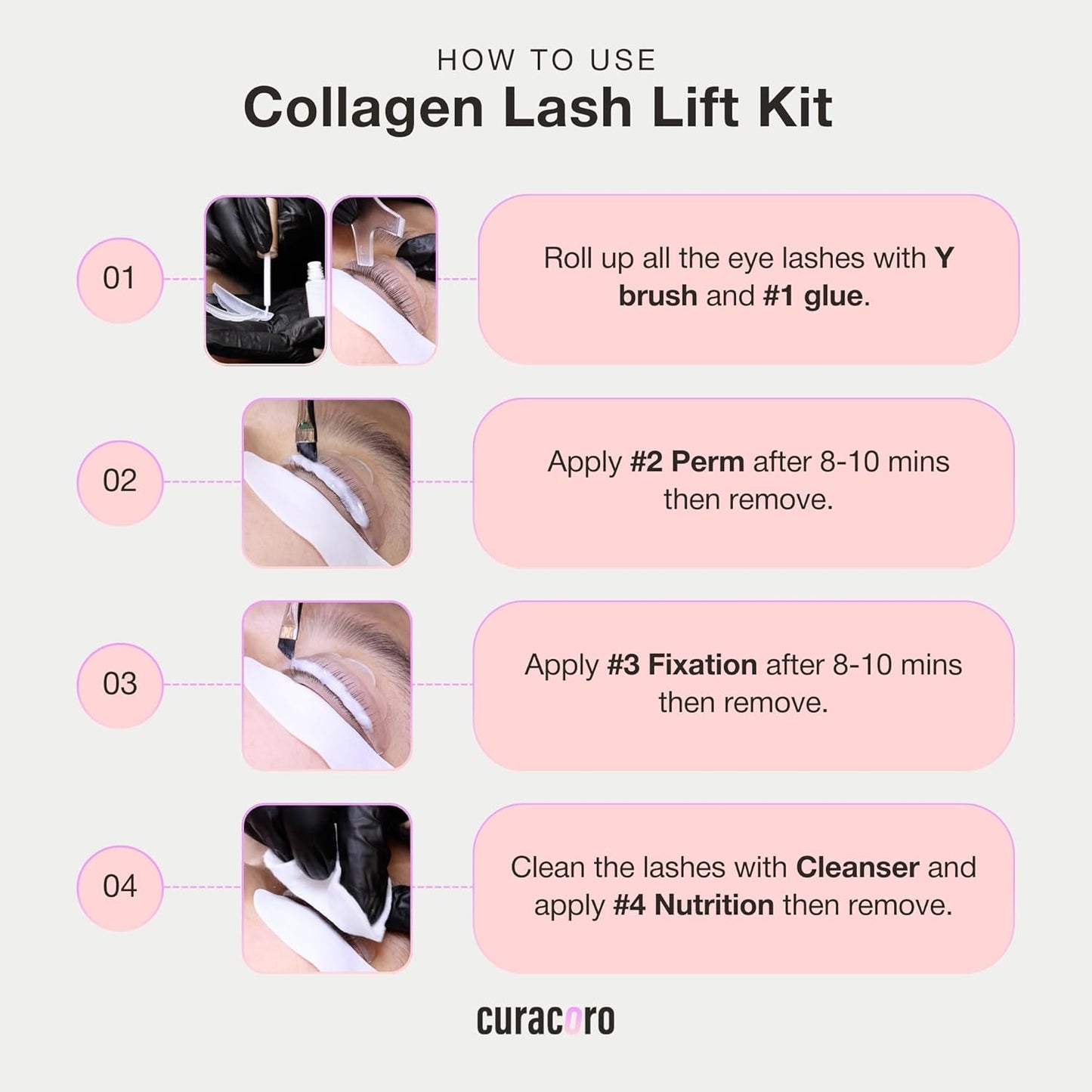 Curacoro Lash Lift Collagen Nourishing Lotion - Professional Eyelash Perm Kit, Semi-Permanent Lash Curling, Nourishing Collagen, Hygiene Safe & Easy to Clean Professional Use (Step 4)