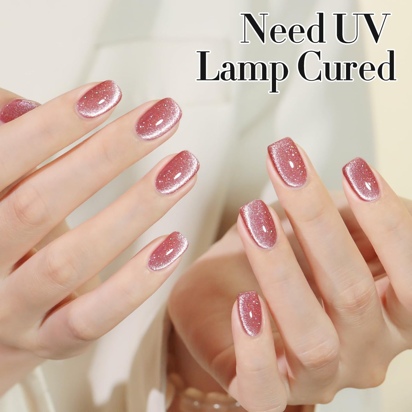 Double Rhythm 15ML Ice Glass Cat Eye Gel Polish with Magnet Holographic Glitter Shimmer Translucent Sheer Color Salon Soak Off Magnetic Nail at Home (Skin Pink-MC1065)