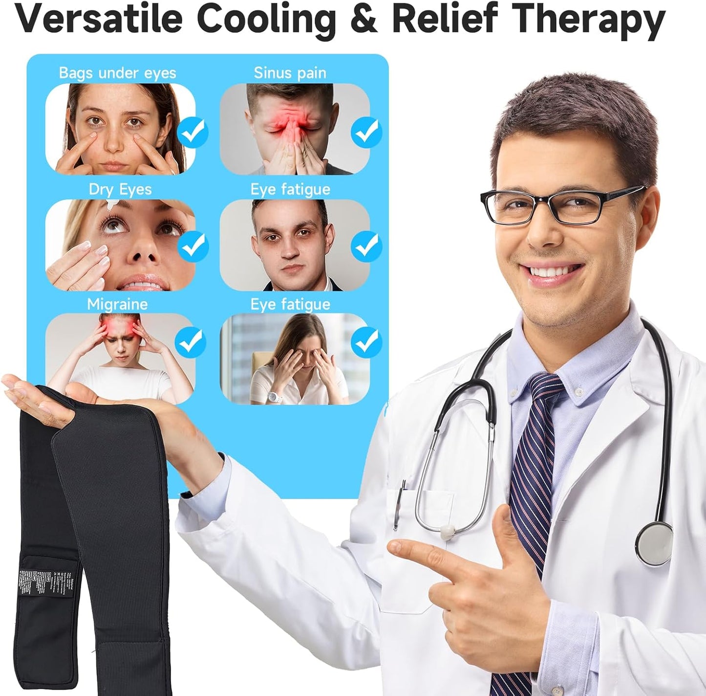 Cooling Eye Mask, Soft Cold Sleep Mask for Dry Eyes, Reusable Gel Eye Cover Ice Pack, Eye Compress with Cold Therapy, Soothing Headache, Dark Circles, Puffy Eyes, Migraines, Black