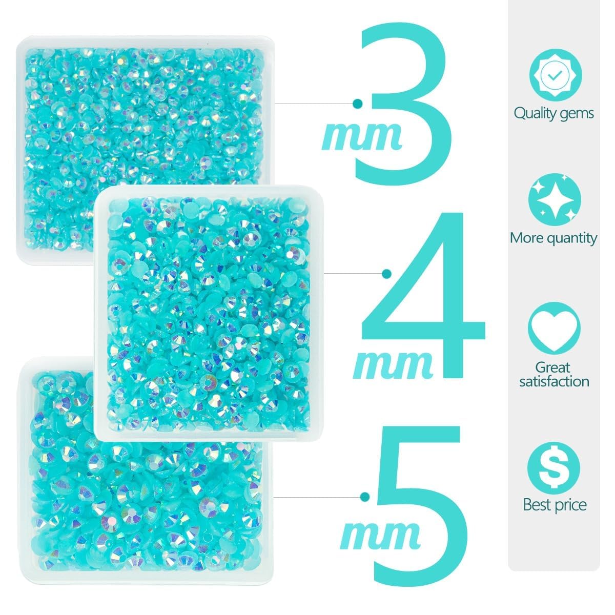 Aquamarine AB Resin Rhinestones for Crafting 3mm 4mm 5mm Lake Blue Flatback Jelly Stones Bulk SS10 SS16 SS20 No-Hotfix Water Blue Diamonds for Nails Face Eyes Makeup Tumblers Bottles DIY Crafts
