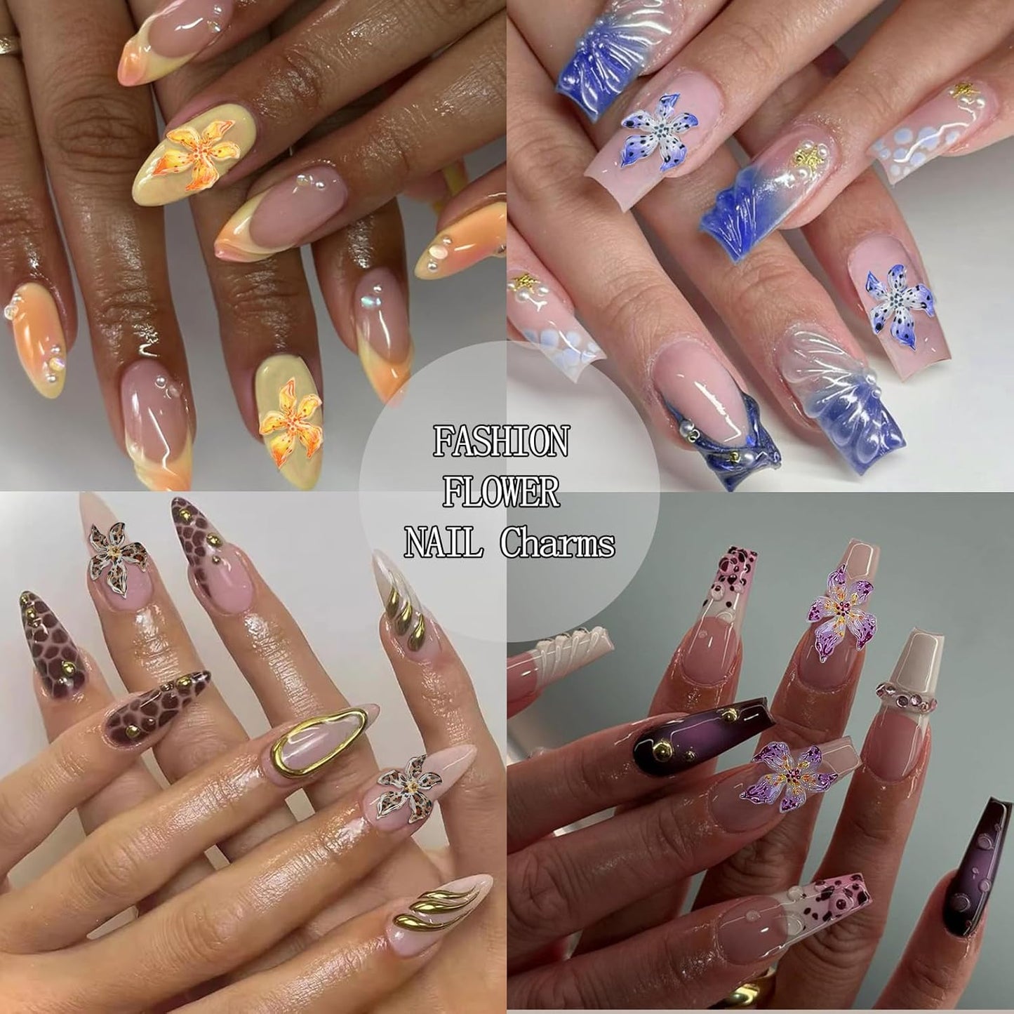 4 Boxes Nail Gems Colorful Flower Nail Charms for Acrylics - Crystals, Half Rounds Flatback Pearls and Rhinestone & Accessories for DIY Nails Art Decor for Women Nails Design