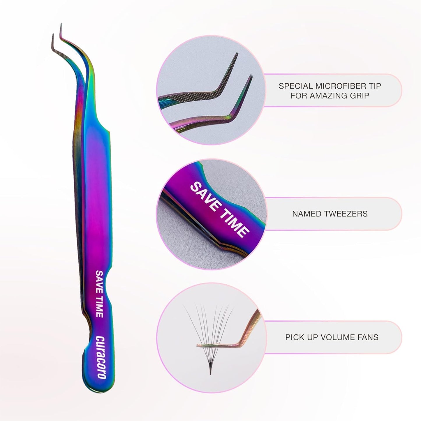 Curacoro Lash Tweezer - Professional & Precision Fiber Tip Grip Lash Tweezers for Eyelash Extensions, Multi Shapes & Purposes Tweezers for Volume, Isolation & Classic Lashes (Galaxy, Save Time)