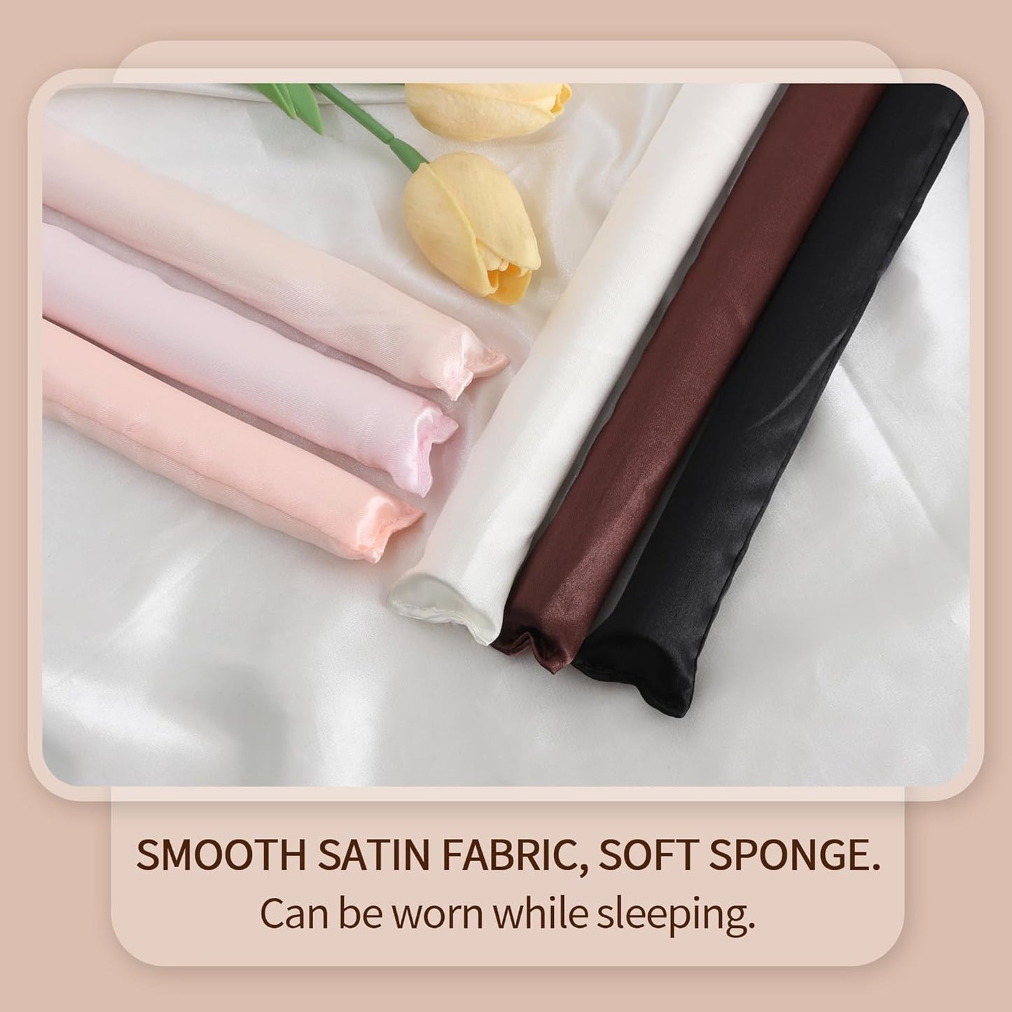 Satin Covered Overnight Hair Curlers, Flexi Rods for Heatless Sleep-in Curls, Curling Rods for Straight Short Hair - 6 Pcs