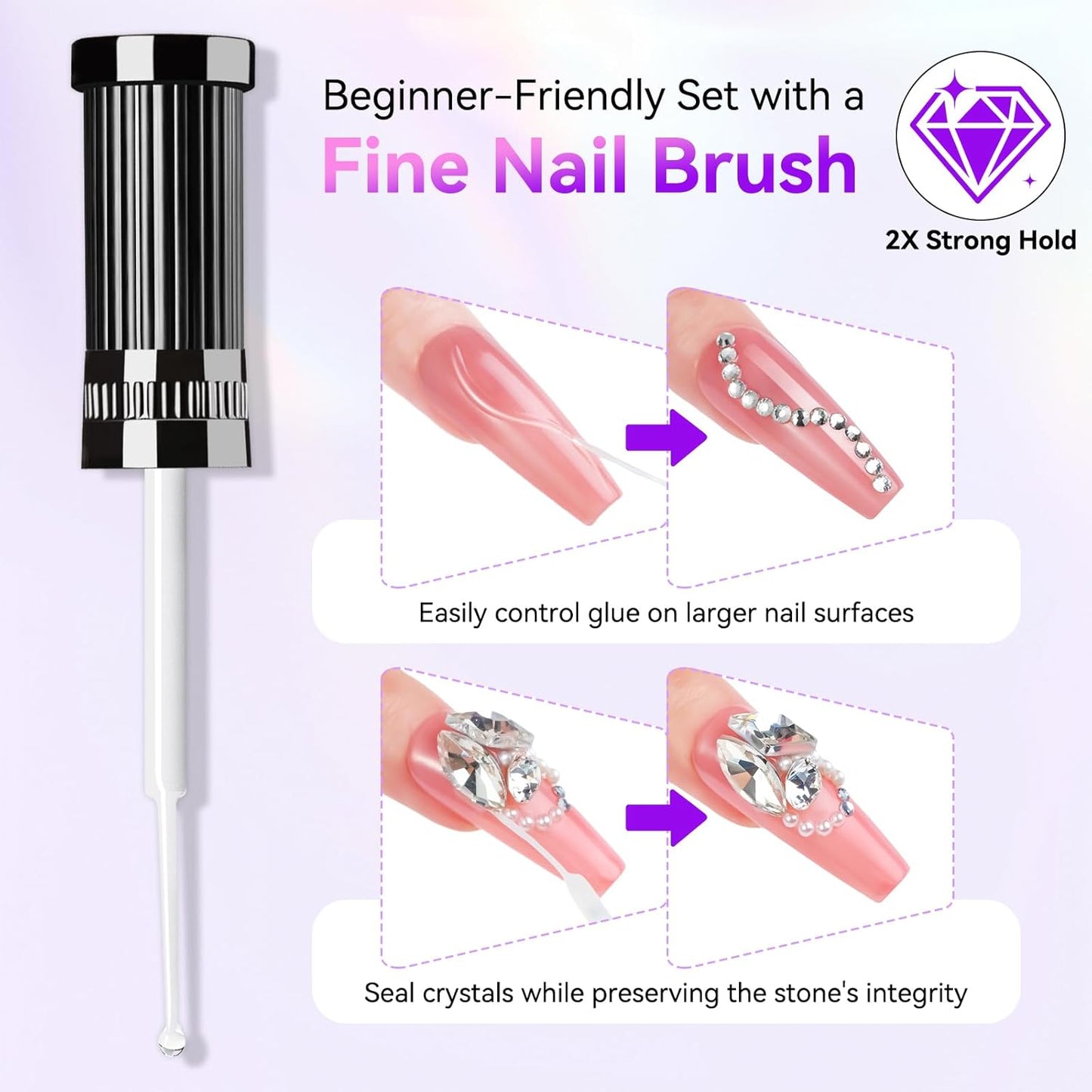 Makartt Nail Rhinestone Glue Gel, Upgrade Gel Nail Glue with Brush Pen Tip Super Strong Adhesive Precise for Nail Charms Crystals Rhinestone Beads Flower 3D Decorations 8ml*2