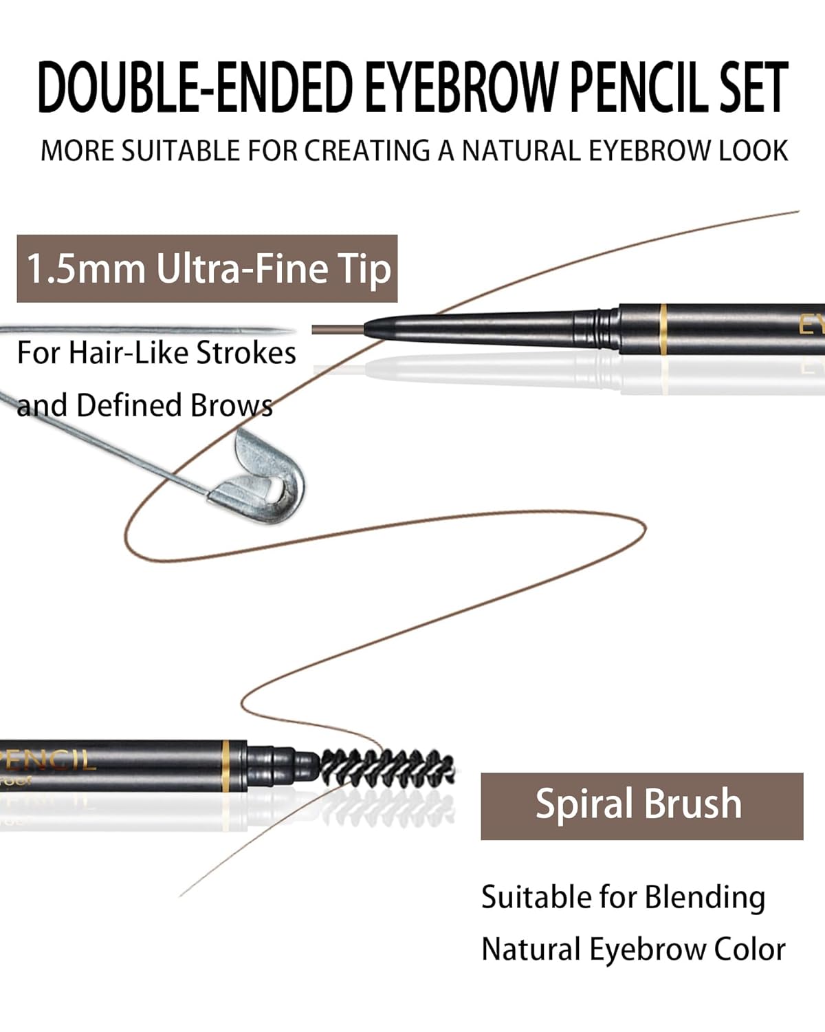 Dark Brown Eyebrow Pencils for Women, 12Pcs Ultra Slim Eyebrow Pencil with 2 Brow Razors Kit, Double Head 1.5mm Micro-Fine Tip & Spiral Brush, Can Draw Fine and Long-Lasting Brows Makeup