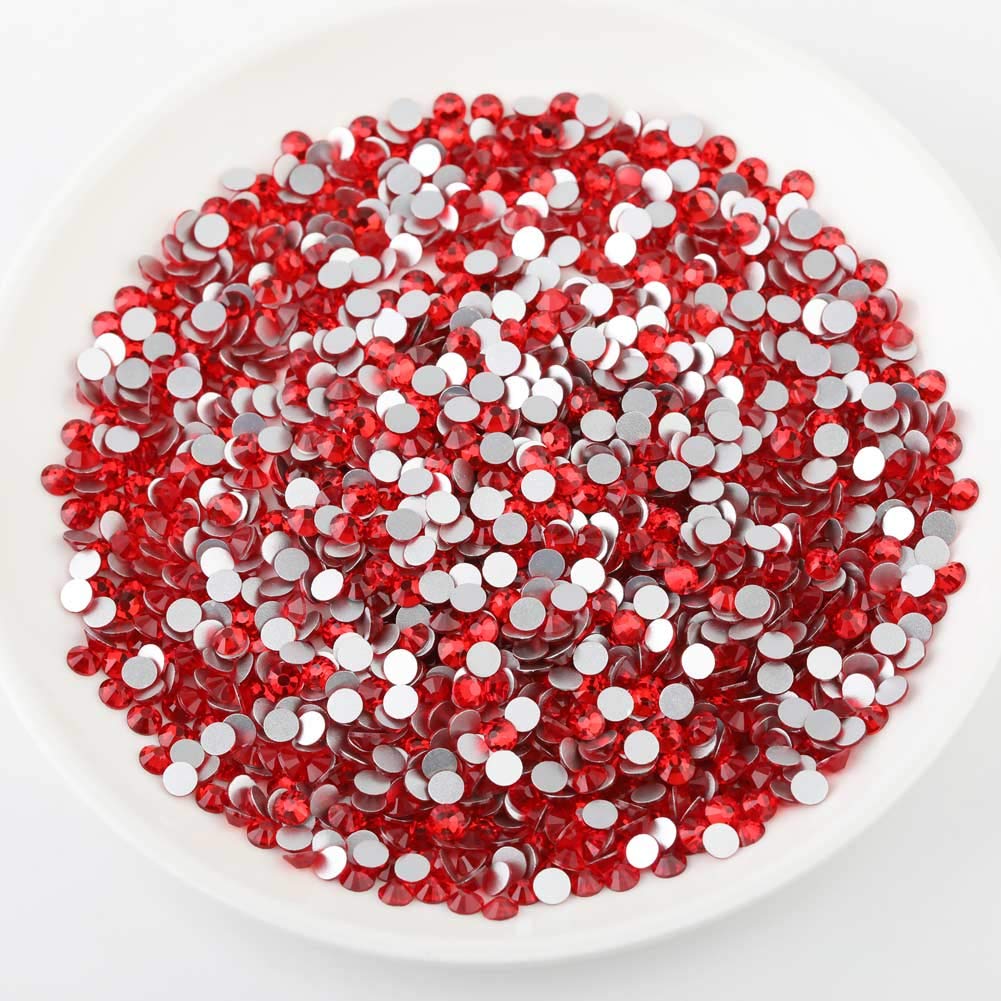 beadsland 288 Piece Flat Back Crystal Rhinestones Round Gems, 1.3mm-8.6mm, Light Siam (SS30(6.3-6.5mm))