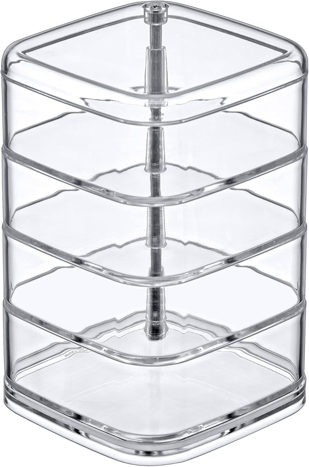 Amazing Abby - Inspire - 4-Tier Acrylic Hair Accessories Organizer with Lid, Plastic Jewelry Holder, Rotating Makeup Accessories Container, Beauty Supply Storage, Clear, Square (4.5" x 4.5")