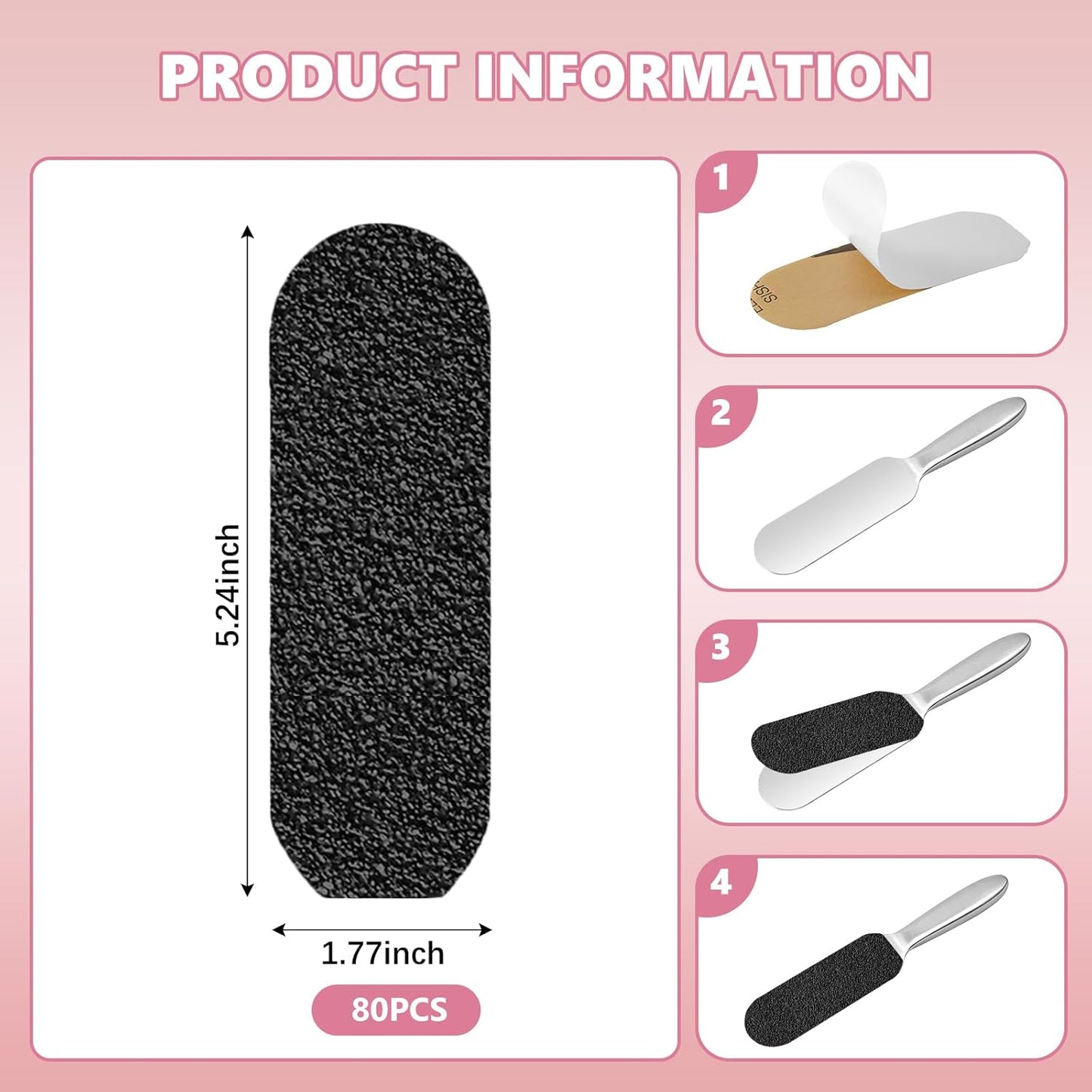 Flutesan 80 Pcs Stainless Steel Foot File Refills 80 Grit Replacement Pads Coarse Fine Pedicure File Refills Double Side Reusable Foot Rasp Pad with Removable Glue