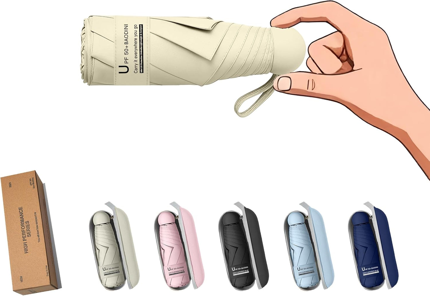 BAODINI Travel Essentials Mini Umbrella for Purse With Case Small Compact UV Sun Protection Lightweight Tiny Pocket Manual Open Close Umbrella for Women Kids and Men Fit Purse Backpack