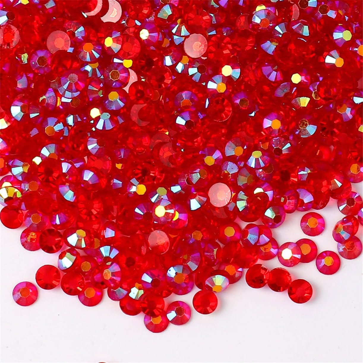 3000 Pieces SS6 2mm Flatback Rhinestones AB Clear Round Gems Crystals for Nail Art DIY Crafts Clothes Shoes Bags （Transparent Red AB）
