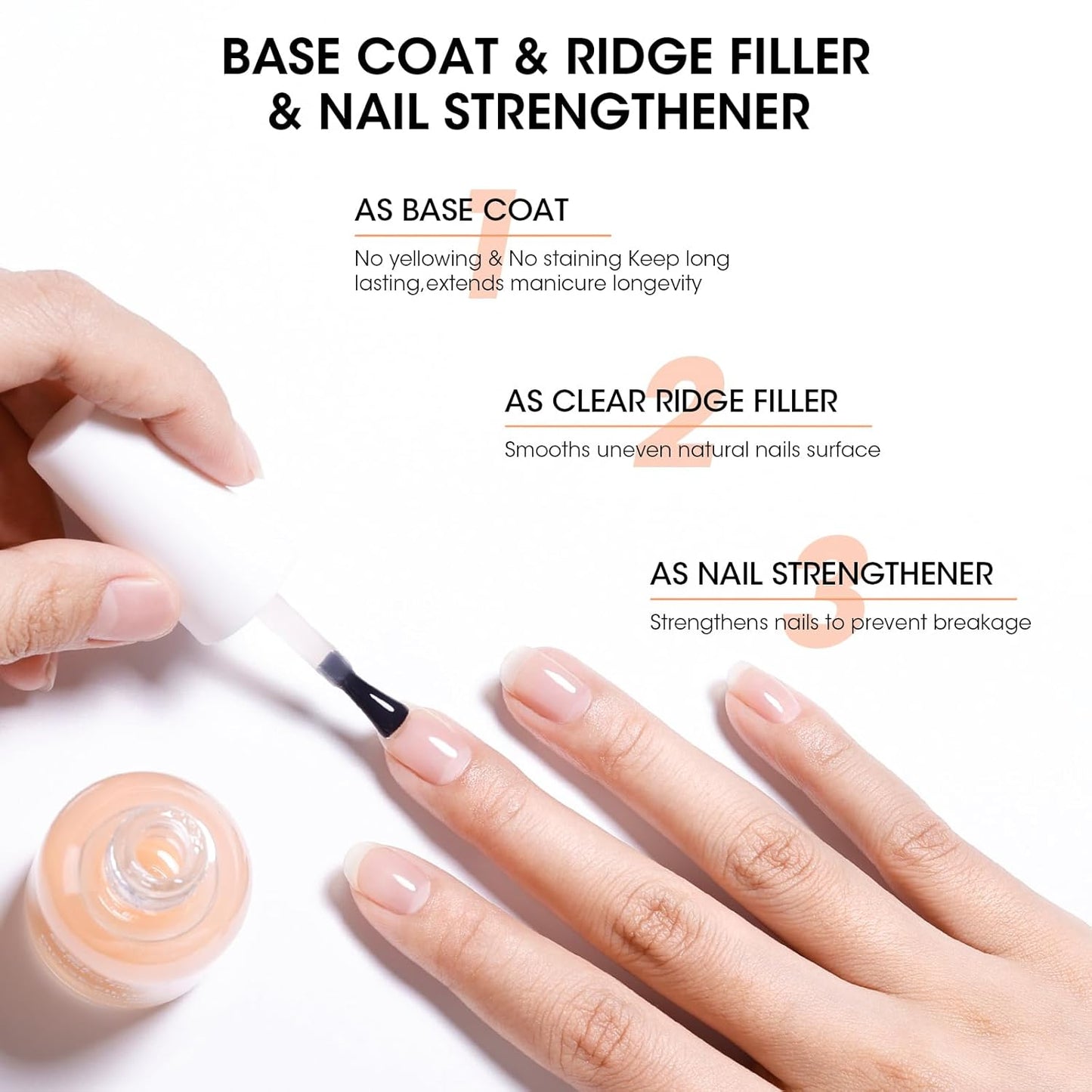 GELLEN Clear Nail Polish Ridge Filling Base Coat, Nail Strengthener and Growth, Ridge Filler For Nails, Hydrate Strengthen Nourish Damaged Dry Natural Nails, Shea Butter & Vitamin E & Protein Formula