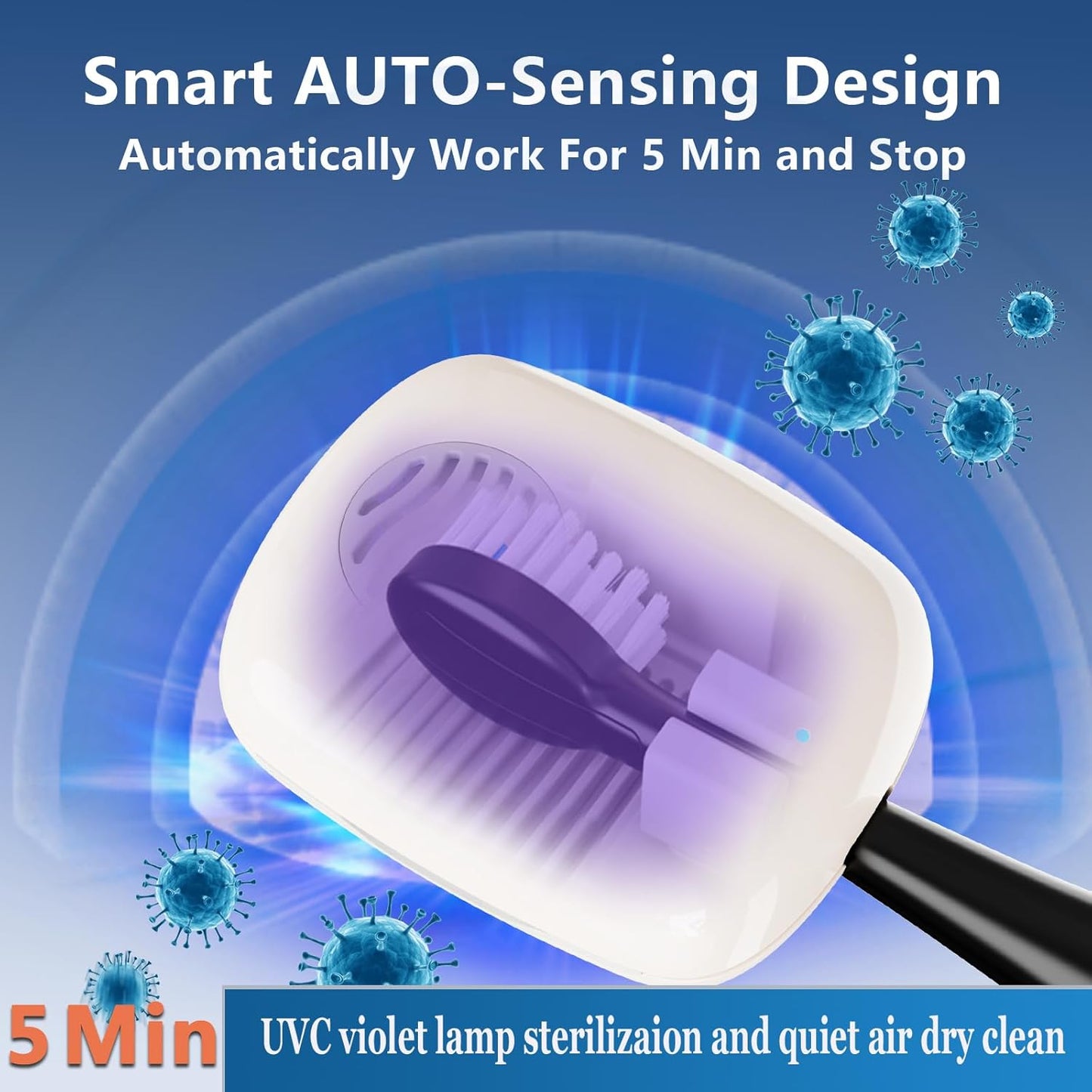 UV-C Toothbrush Sanitizer Cover Case and Holder Electric Travel Toothbrush Cover with Holder for Any Toothbrush Head Rechargeable Toothbrush Travel Case White