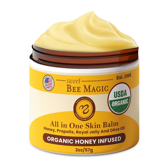 Sweet Bee Magic All In One Healing Organic Balm - Natural Skin Healing Cream, Beeswax Balm for Dry Skin, Face & Body Moisturizer - Certified Organic, All Natural Aid - (4oz Each, 24oz Total)