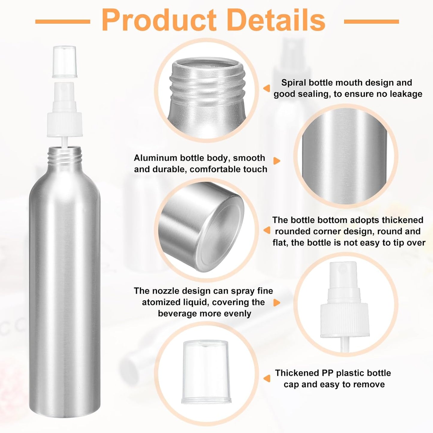 HARFINGTON Aluminum Fine Mist Spray Bottles 250ml/8.5oz Metal Small Liquid Alcohol Refillable Travel Container with White Plastic Nozzle Cap for Perfume Skincare Cosmetic Storage Bottle