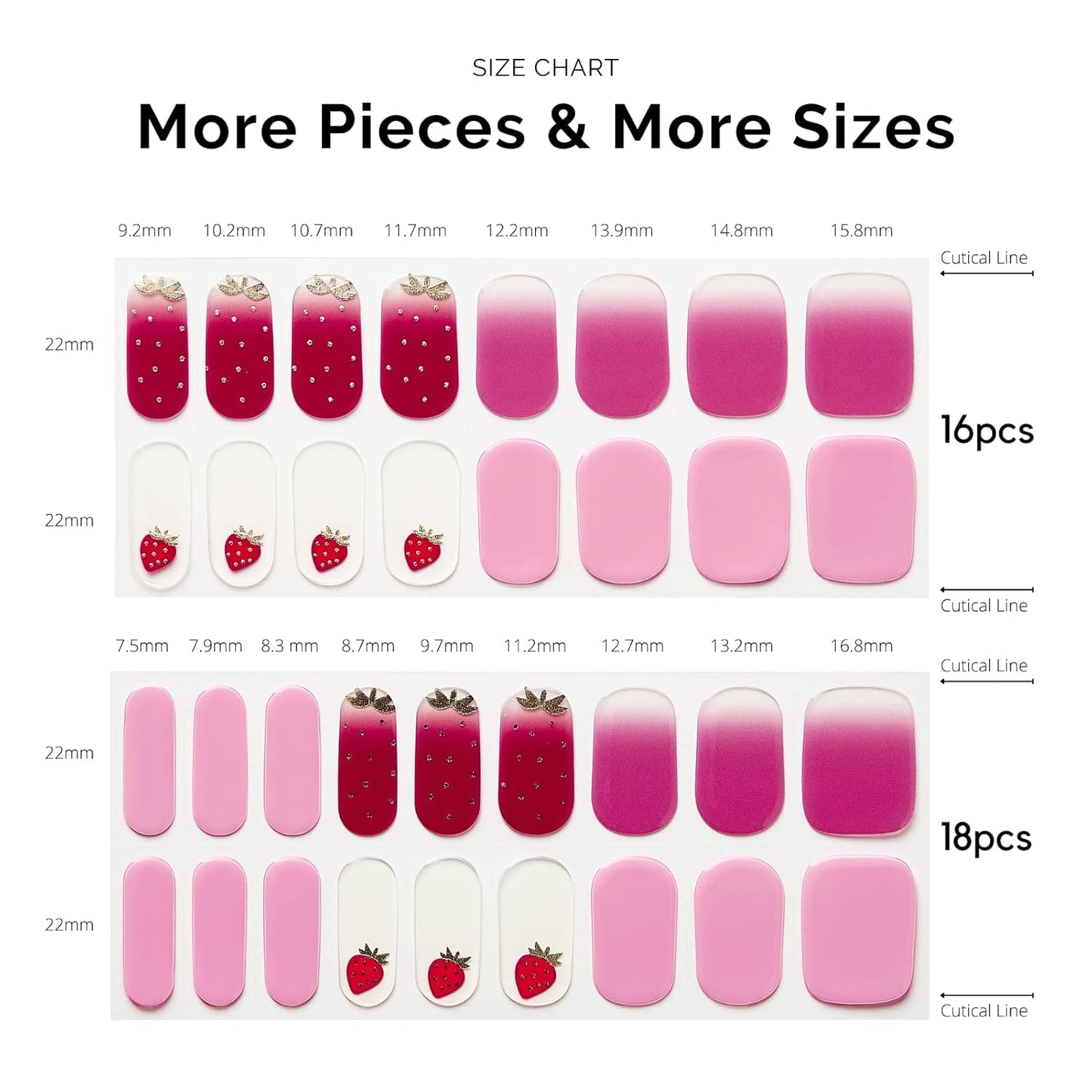 NAILOG Semi Cured Gel Nail Strips, 34 pcs Salon-Quality Gel Nail Stickers, Long Lasting Nail Wraps for Women with Soft Gel Finish | Strawberry Love