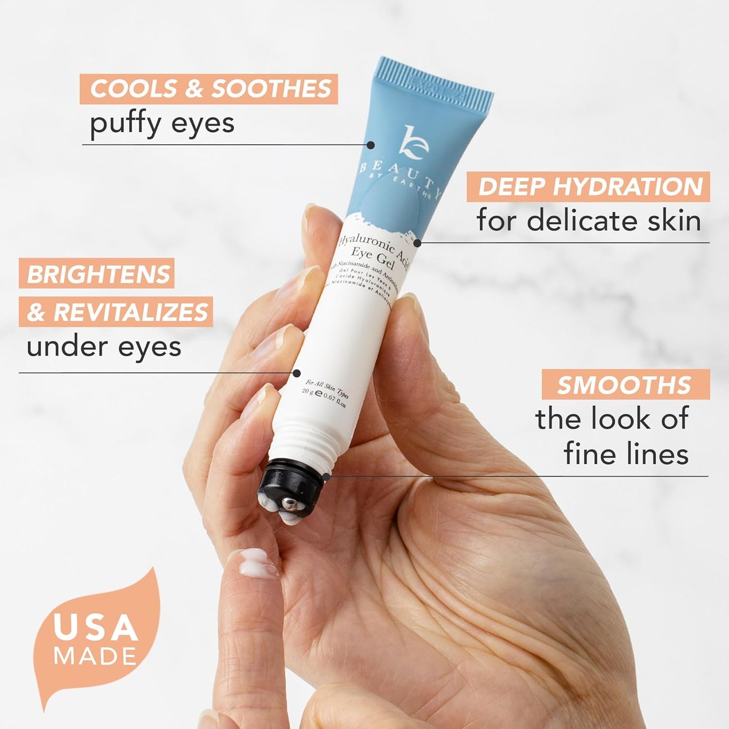 Eye Cream - USA Made with Natural & Organic Ingredients, Cooling Eye Gel & Under Eye Brightener, Dark Circles Under Eye Treatment with Hyaluronic Acid & Glycerin, Reduces Puffiness & Under Eye Bags